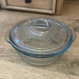 Vintage Fire King Philbe Mini Casserole Dish & Lid Depression Glass 1940’s Blue